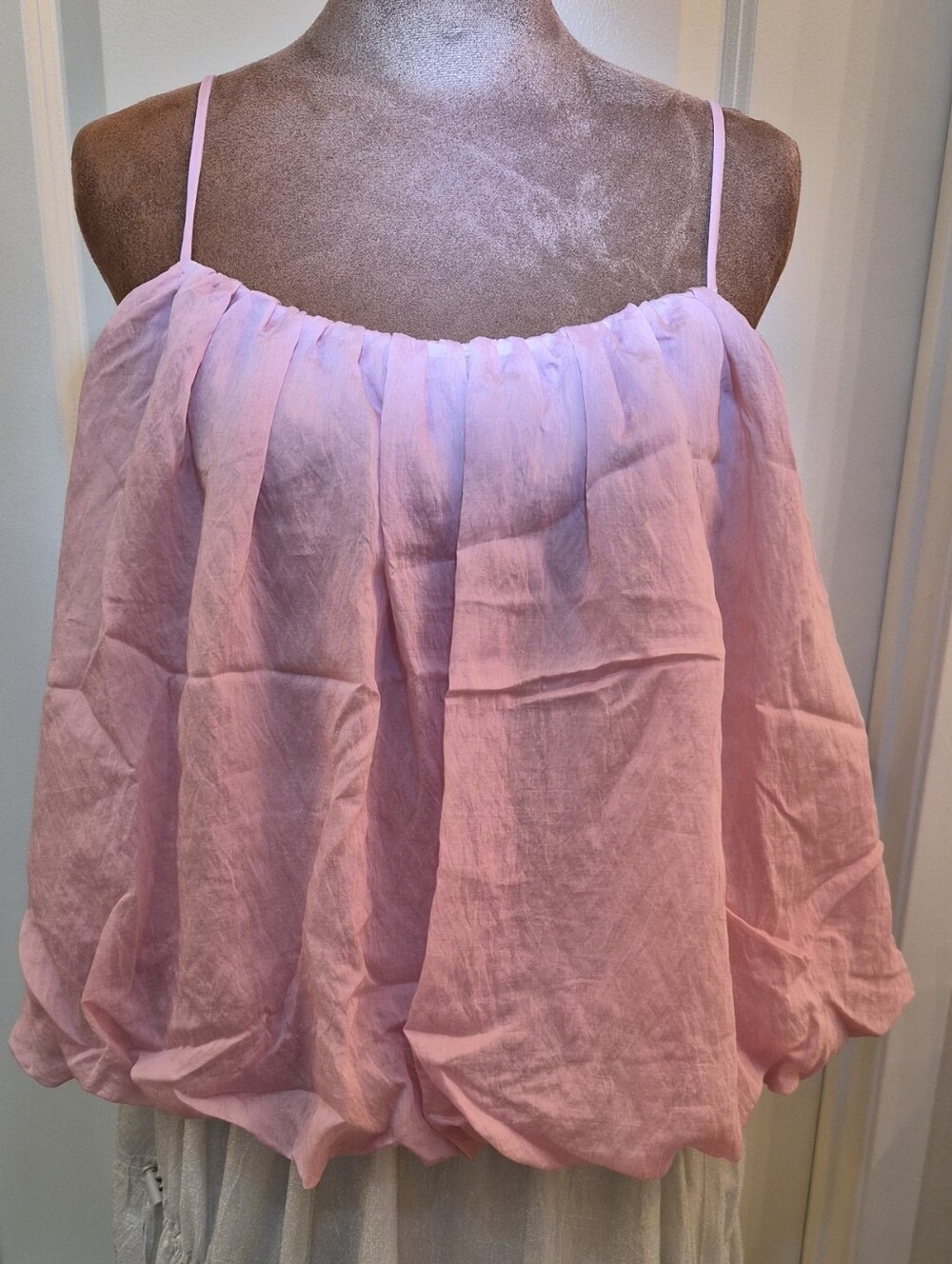 LOFT Pink Spaghetti-Strap Bubble Hem Camisole